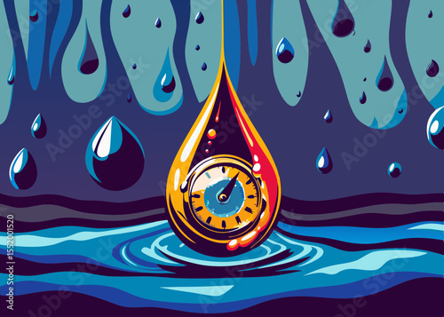 Water Drop with Clock Symbolizing Time Management in Modern Life for Blogs, Websites, Articles on Efficiency, Time Awareness, and Personal Development  