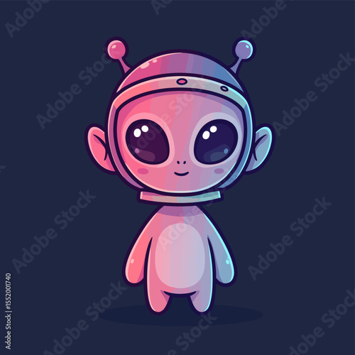 Cute alien character illustration in pink and purple tones with helmet design