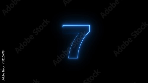 neon text 7 number countdown icon background 4k animation .Neon number 7 with alpha channel, neon numbers, Bright neon glowing number 7, neon text 7 number countdown icon background.
