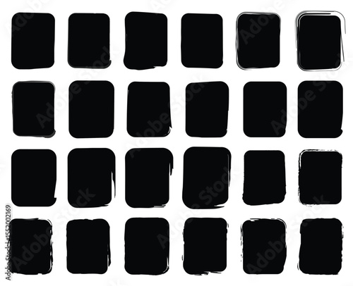 A bold and artistic collection of hand drawn square icons in both vibrant colors and textured black brush strokes, perfect for creative backgrounds and digital designs.