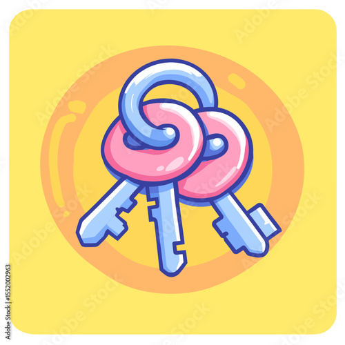 Cartoonish Bunch of Keys with Pink Heads and Blue Shanks Illustration