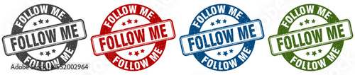 follow me stamp. follow me round stamp set isolated on white background