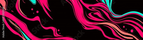 Abstract painting of a pink and blue swirl on a black background