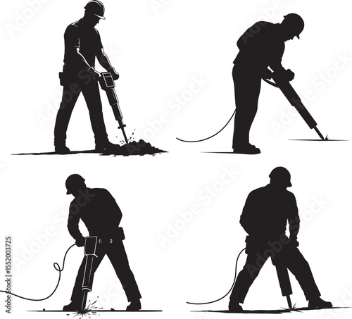 Jackhammer worker breaking ground vector illustration