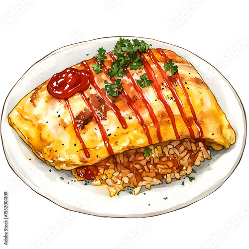 Omelette Rice Dish with Asian Cuisine.