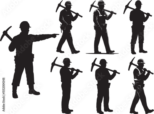 Worker breaking rocks with pickaxe vector illustration