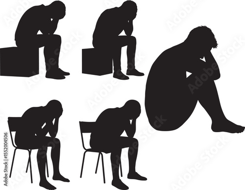 Depressed or frustrated people silhouette vector illustration
