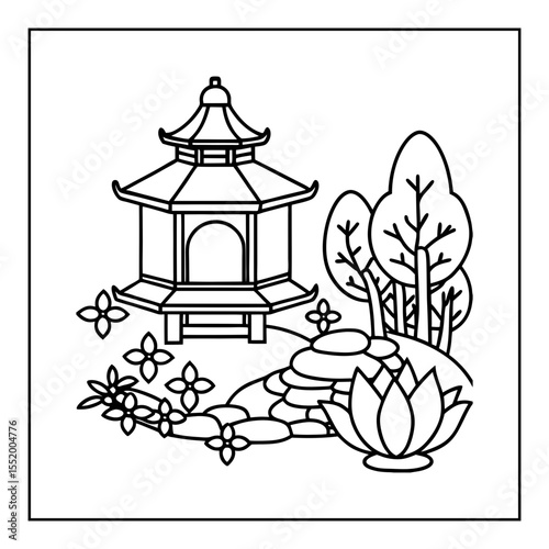 japanese people coloring pages isolated