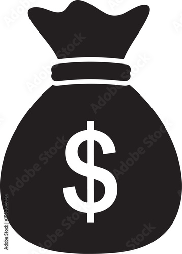 Black silhouette of a money or Dollar bag on a Transparent Background