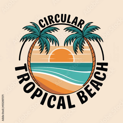 Circular Tropical Beach Illustration