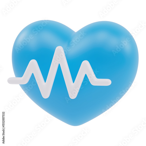 heart with heartbeat 3d icon in cartoon plastic style minimal isolated on transparent white background, clipping path	
