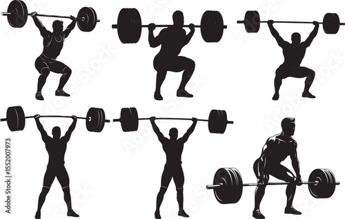 Person lifting weights in gym pose vector illustration