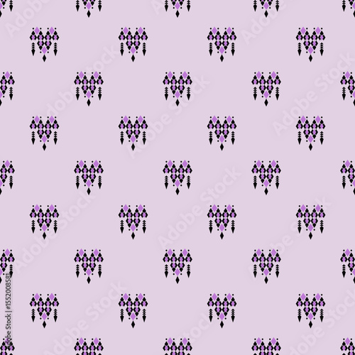 Ethnic pattern of geometric diamond shape in purple and pink. Seamless abstract vector. Concept of traditional, design, motifs, vintage for cloth texture, textiles, wrap, print, fashion, background.