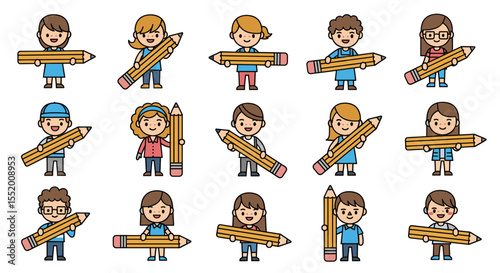 Diverse students holding oversized pencils ready to learn and achieve academic goals