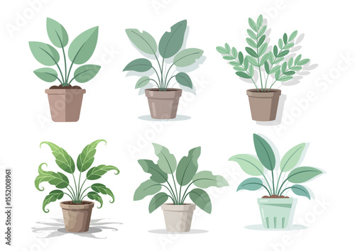 Flat vector illustration of air-purifying indoor plant in biodegradable pot, symbolizing sustainable living
