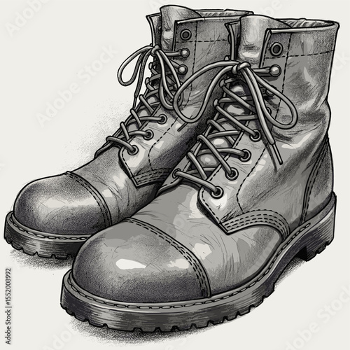 Detailed sketch of worn leather boots illustrating resilience and classic style