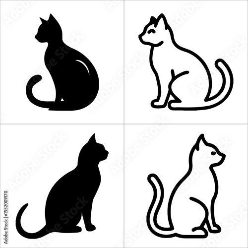 Four cat icons in black and white