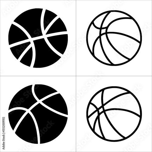 Four basketball icons in black and white