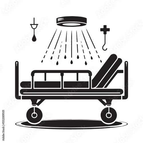 Black Hospital bed Silhouette Vector, High Quality Illustration on White Background