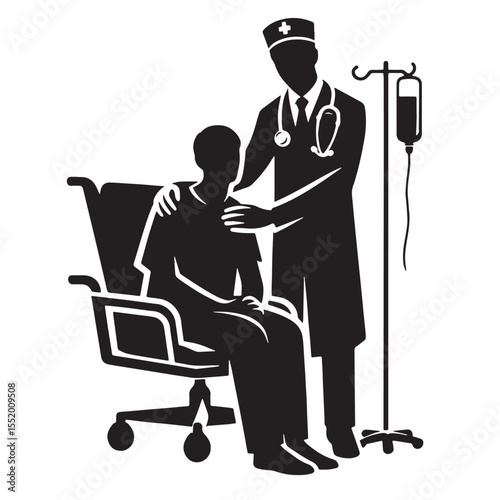 Black Hospital visitor hugging patient Silhouette Vector, High Quality Illustration on White Background