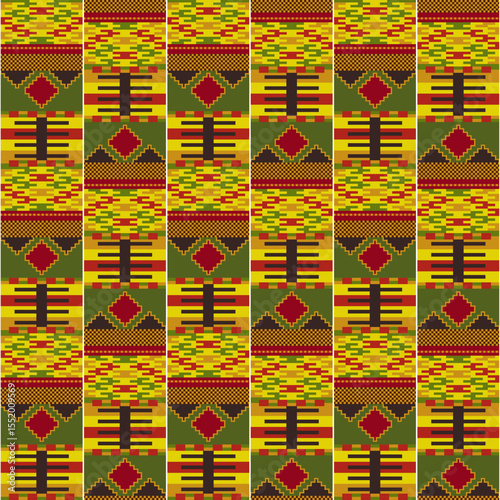 Kente cloth. African geometric seamless pattern.