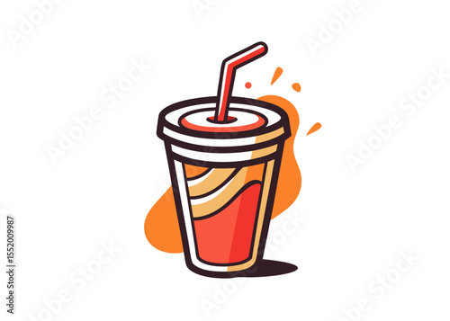 Refreshing Soda Drink in Disposable Cup Cartoon Illustration
