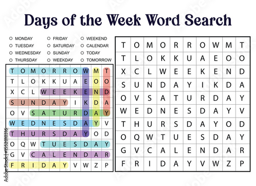 Days of the Week Word Search Puzzle for Educational Activities