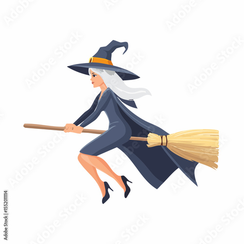 halloween witch flying with broom