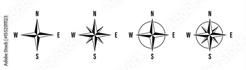 compass icon collection, navigation symbol, wind direction, wind rose icon vector illustration	