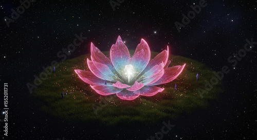 Fantasical  mystical space lotus flower with golden petals made of sun flares and solar winds,