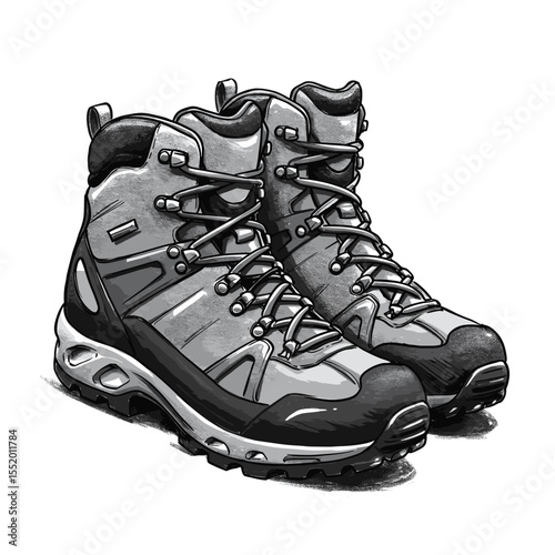 Hiking boots illustration capturing outdoor adventures and durable footwear design