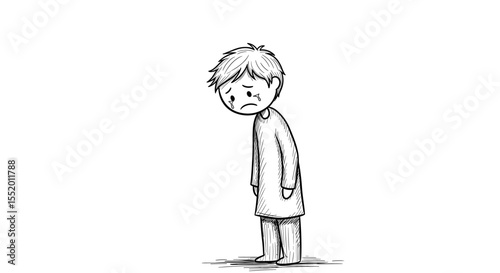 Illustration depicting sadness and sorrow expressed through a crying figure in sketch