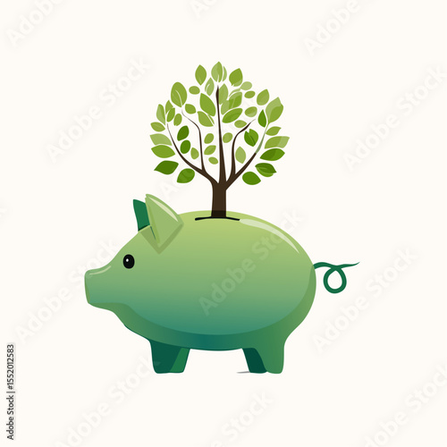 Piggy bank with a tree growing from its back