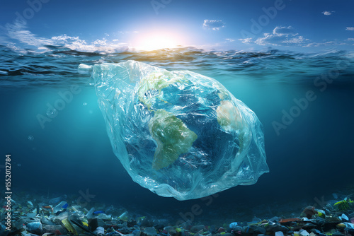 Plastic-Wrapped Earth in Polluted Ocean