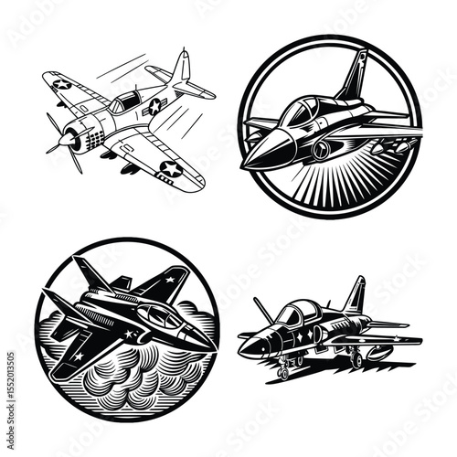 set of vector illustrations of airplanes