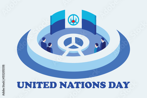 United Nations Day Isometric Peace Conference Vector – Modern UN Hall Scene.