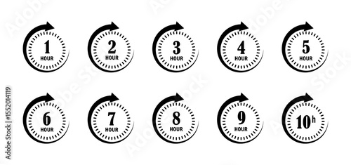 Collection of circular icons representing time durations from one to ten hours