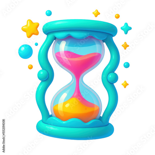 Hourglass of Time: A vibrant and captivating image showcasing an hourglass with a playful design, symbolizing the passage of time with colorful sands and decorative elements.