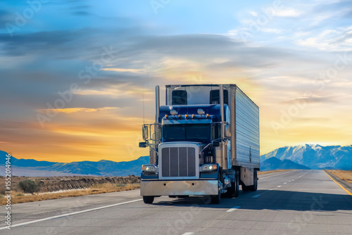 Semi Truck on Highway, Trucking in USA,	
