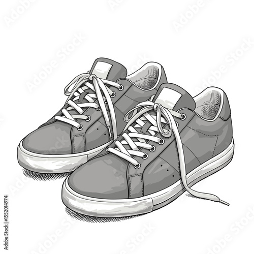 Stylish gray sneakers with white laces vector illustration for fashion concepts