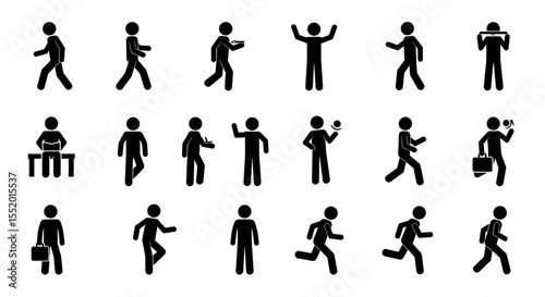 Various simple black stick figure poses for infographic presentation and user interface
