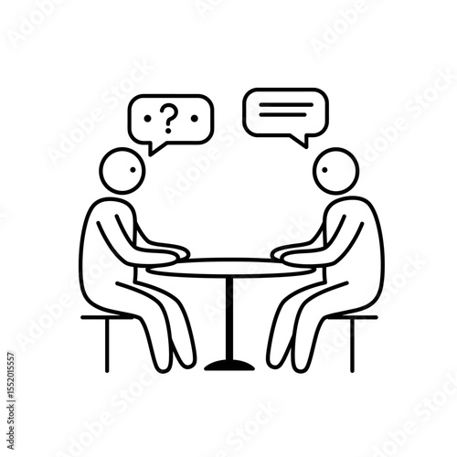 Vector Illustration of Two People in a Discussion with Question and Answer Bubbles