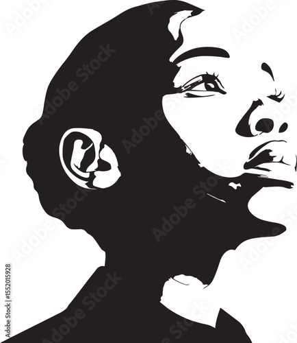 Artistic monochrome portrait of a woman in profile featuring striking contrasts and bold graphic elements a symbol of power and expression