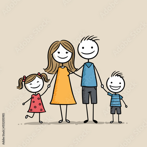 Whimsical stick figure family illustration conveying love and togetherness