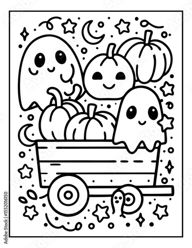hand drawn vector illustration of halloween coloring pages
