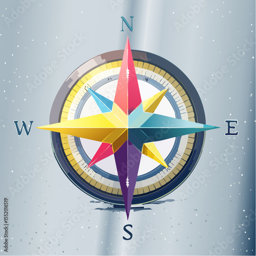 neo-compass rose with neon yellow magenta and cyan cardinal points