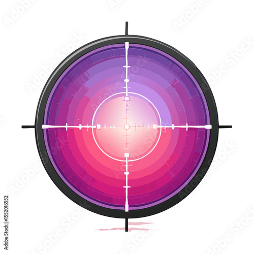 laser target reticle with hot-pink and ultraviolet crosshair rings etched in black