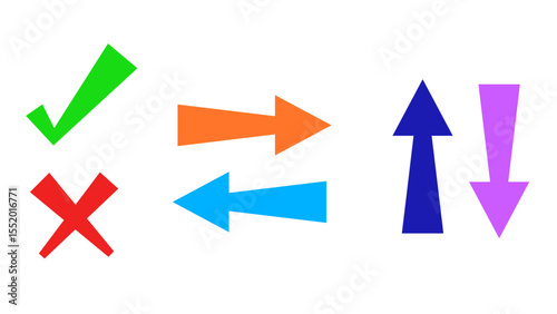 Green check mark and red cross  arrow set. green color tick , vector asset