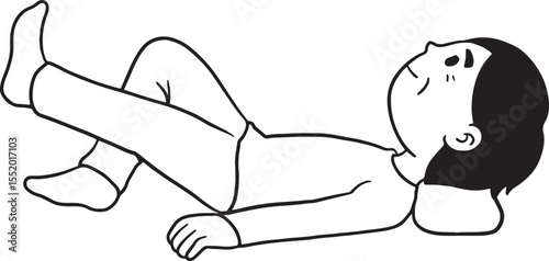 A person lying down and exercising their legs, depicting physical therapy or home fitness. This image is ideal for themes of rehabilitation, exercise, health, and wellness.