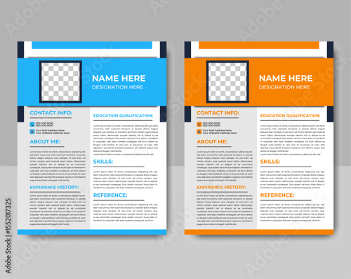 "Modern Professional Resume CV Template Design with Two Colour Layout, Clean and Minimalist A4 Size Editable Curriculum Vitae for Job Application and Career Portfolio"